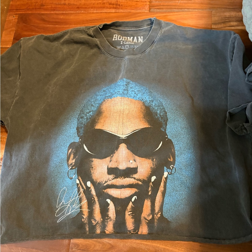 Dennis Rodman Graphic T XL Vintage Style Faded NBA Bulls Tee‎ cropped (0761)